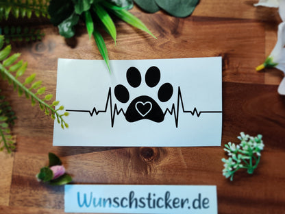 Herzschlag Hund Pfote als Vinyl Sticker für Autos, Scheiben, Flaschen | Hunde Aufkleber | Aufkleber geplottet | Paw Heartbeat